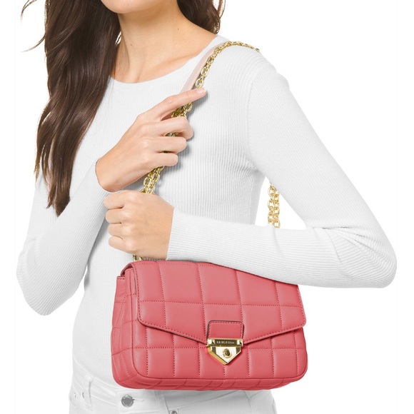 Michael Kors Soho Large Leather Chain Shoulder Bag Tea Rose NWT - Picture 7 of 9